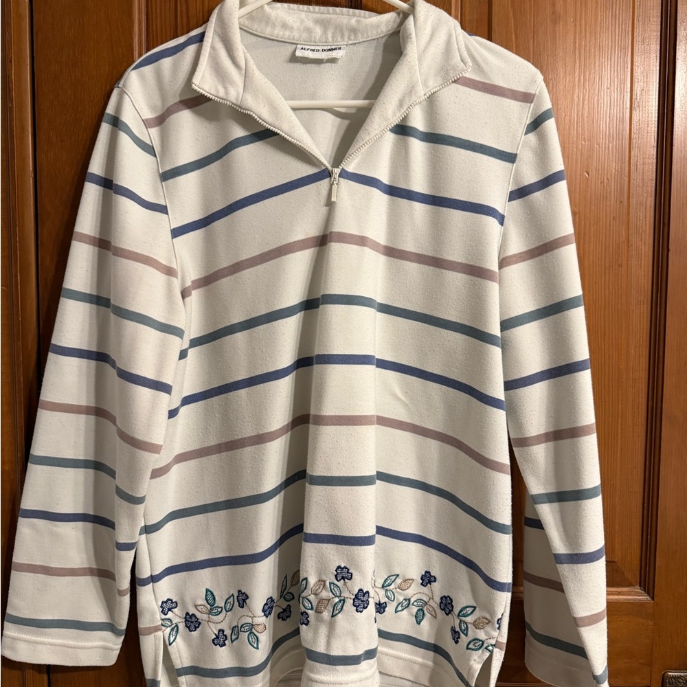 Alfred Dunner Striped Top with Floral Embroidery